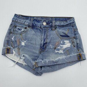 American Eagle Size 00 Hi Rise Ripped Cut-Offs Denim Jean Shorts